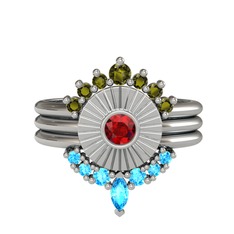 Peridot, garnet ve akuamarin 925 ayar gümüş yüzük