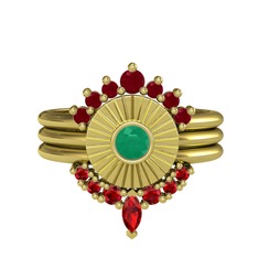 Kök yakut, kök zümrüt ve garnet 14 ayar altın yüzük