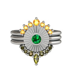 Minimal Tria Cora Yüzük - Sitrin, yeşil kuvars ve peridot 14 ayar beyaz altın yüzük #xgvcen