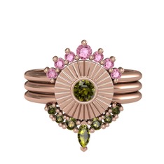 Minimal Tria Cora Yüzük - Pembe kuvars ve peridot 925 ayar rose altın kaplama gümüş yüzük #xhd8wo