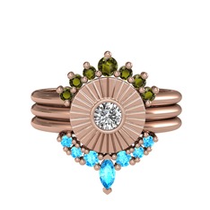 Peridot, swarovski ve akuamarin 14 ayar rose altın yüzük