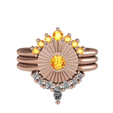 Minimal Tria Cora Yüzük - Sitrin ve beyaz zirkon 8 ayar rose altın yüzük #xsqxv3