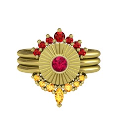 Minimal Tria Cora Yüzük - Garnet, rodolit garnet ve sitrin 18 ayar altın yüzük #y5srfe