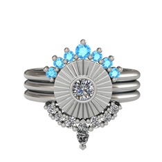 Minimal Tria Cora Yüzük - Akuamarin, pırlanta ve swarovski 925 ayar gümüş yüzük (0.16 karat) #y62ysd