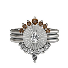 Dumanlı kuvars, swarovski ve beyaz zirkon 8 ayar beyaz altın yüzük