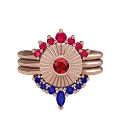 Minimal Tria Cora Yüzük - Rodolit garnet, garnet ve lab safir 925 ayar rose altın kaplama gümüş yüzük #yk88td