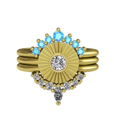 Minimal Tria Cora Yüzük - Akuamarin, swarovski ve beyaz zirkon 18 ayar altın yüzük #yq9gfp