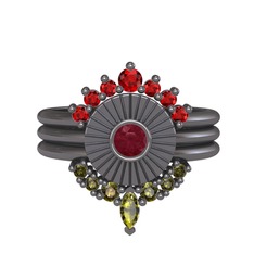 Minimal Tria Cora Yüzük - Garnet, kök yakut ve peridot 925 ayar siyah rodyum kaplama gümüş yüzük #yqqf3v