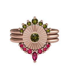 Peridot ve rodolit garnet 18 ayar rose altın yüzük
