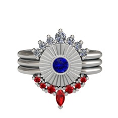 Minimal Tria Cora Yüzük - Pırlanta, lab safir ve garnet 18 ayar beyaz altın yüzük (0.42 karat) #yuzbun