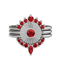 Minimal Tria Cora Yüzük - Garnet 14 ayar beyaz altın yüzük #yw56ss