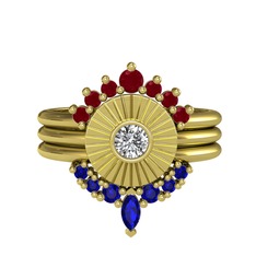 Minimal Tria Cora Yüzük - Kök yakut, swarovski ve lab safir 18 ayar altın yüzük #zhuuod