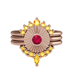 Minimal Tria Cora Yüzük - Sitrin ve rodolit garnet 18 ayar rose altın yüzük #zlz40p