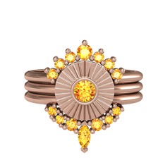 Minimal Tria Cora Yüzük - Sitrin 8 ayar rose altın yüzük #zpbgjj