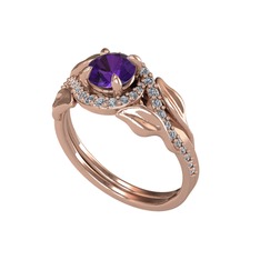 İkili Vigo Yaprak Yüzük - Ametist ve beyaz zirkon 14 ayar rose altın yüzük #100l2oq