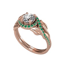 İkili Vigo Yaprak Yüzük - Swarovski ve kök zümrüt 8 ayar rose altın yüzük #10er8d6