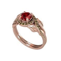 İkili Vigo Yaprak Yüzük - Garnet ve peridot 8 ayar rose altın yüzük #10kfbkh