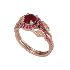 İkili Vigo Yaprak Yüzük - Kök yakut ve rodolit garnet 18 ayar rose altın yüzük #10l0xx4