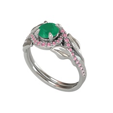 Kök zümrüt ve pembe kuvars 925 ayar gümüş yüzük