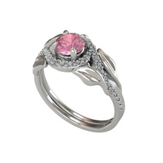 İkili Vigo Yaprak Yüzük - Pembe kuvars ve swarovski 14 ayar beyaz altın yüzük #11r7rzc