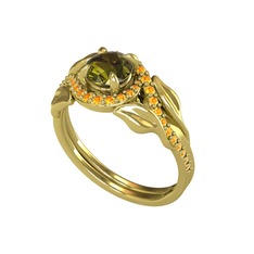 İkili Vigo Yaprak Yüzük - Peridot ve sitrin 14 ayar altın yüzük #12dsulg