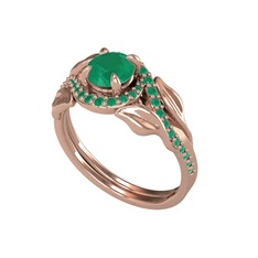 İkili Vigo Yaprak Yüzük - Kök zümrüt 8 ayar rose altın yüzük #12f415t