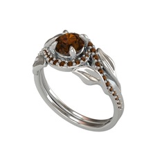 İkili Vigo Yaprak Yüzük - Dumanlı kuvars 8 ayar beyaz altın yüzük #12k283y