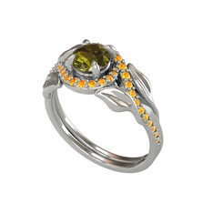İkili Vigo Yaprak Yüzük - Peridot ve sitrin 18 ayar beyaz altın yüzük #136qqkd