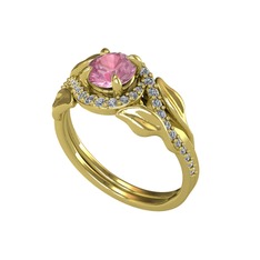 Pembe kuvars ve pırlanta 925 ayar altın kaplama gümüş yüzük (0.76 karat)