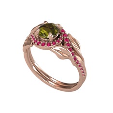 İkili Vigo Yaprak Yüzük - Peridot ve rodolit garnet 925 ayar rose altın kaplama gümüş yüzük #13rln47