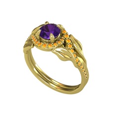 İkili Vigo Yaprak Yüzük - Ametist ve sitrin 14 ayar altın yüzük #14le5er