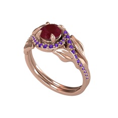 İkili Vigo Yaprak Yüzük - Kök yakut ve ametist 18 ayar rose altın yüzük #1558vk1