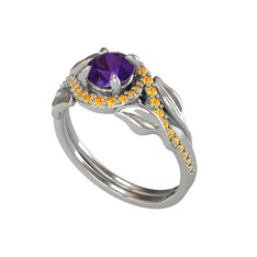 İkili Vigo Yaprak Yüzük - Ametist ve sitrin 18 ayar beyaz altın yüzük #15dknay