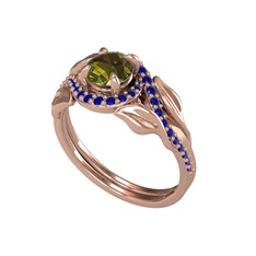 Peridot ve lab safir 18 ayar rose altın yüzük