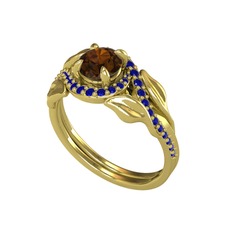 İkili Vigo Yaprak Yüzük - Dumanlı kuvars ve lab safir 8 ayar altın yüzük #1707dhq