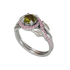 Peridot ve pembe kuvars 18 ayar beyaz altın yüzük