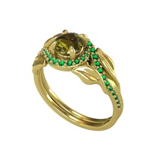 Peridot ve yeşil kuvars 14 ayar altın yüzük