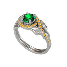 İkili Vigo Yaprak Yüzük - Yeşil kuvars ve sitrin 8 ayar beyaz altın yüzük #191c67