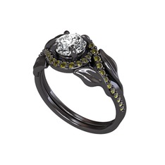 Swarovski ve peridot 925 ayar siyah rodyum kaplama gümüş yüzük