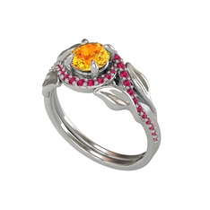 Sitrin ve rodolit garnet 18 ayar beyaz altın yüzük