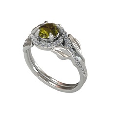 Peridot ve swarovski 14 ayar beyaz altın yüzük