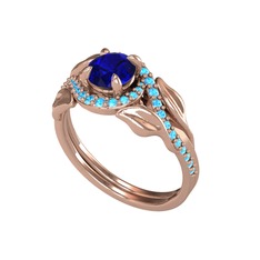 İkili Vigo Yaprak Yüzük - Lab safir ve akuamarin 18 ayar rose altın yüzük #1clge86