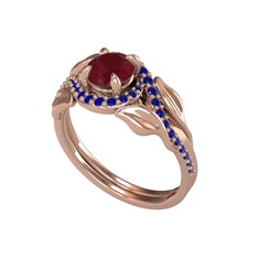 İkili Vigo Yaprak Yüzük - Kök yakut ve lab safir 18 ayar rose altın yüzük #1cxp06r