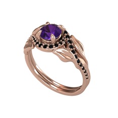 İkili Vigo Yaprak Yüzük - Ametist ve siyah zirkon 8 ayar rose altın yüzük #1dbkr1k