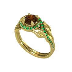 İkili Vigo Yaprak Yüzük - Dumanlı kuvars ve yeşil kuvars 925 ayar altın kaplama gümüş yüzük #1dhfjhw