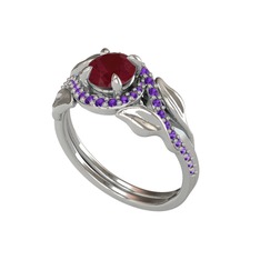 İkili Vigo Yaprak Yüzük - Kök yakut ve ametist 18 ayar beyaz altın yüzük #1djfps