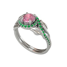 Pembe kuvars ve yeşil kuvars 18 ayar beyaz altın yüzük