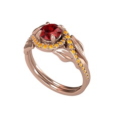 Garnet ve sitrin 14 ayar rose altın yüzük