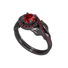 İkili Vigo Yaprak Yüzük - Garnet ve kök yakut 925 ayar siyah rodyum kaplama gümüş yüzük #1eatldl