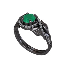 İkili Vigo Yaprak Yüzük - Kök zümrüt ve swarovski 925 ayar siyah rodyum kaplama gümüş yüzük #1ezo1xl
